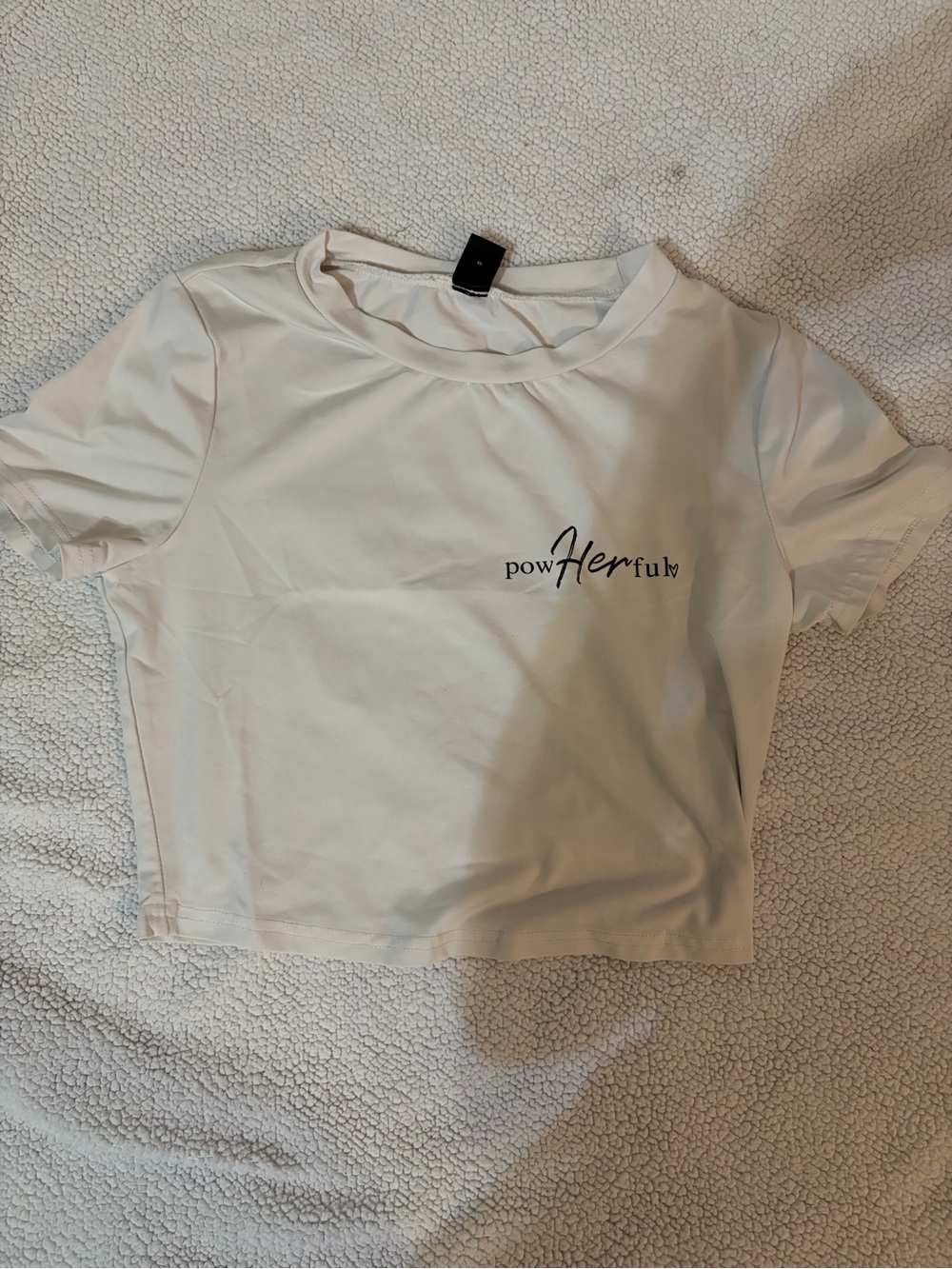 SHEIN White 'powHerful' Cropped Tee